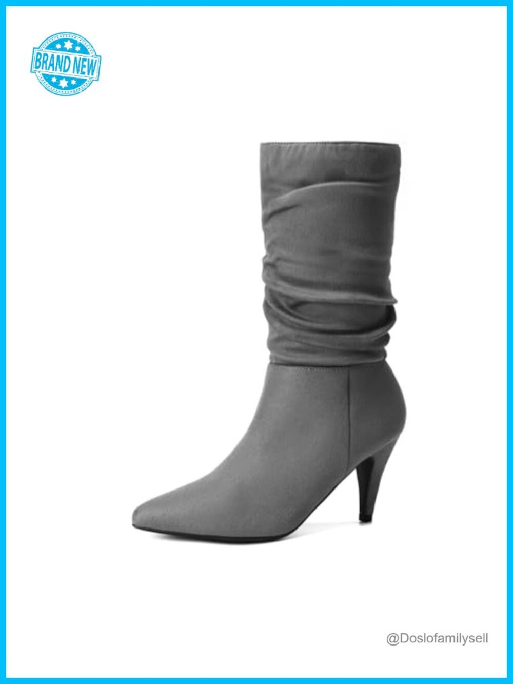 Women's Pointed Toe Mid Calf Boots Faux Suede Stiletto Heel Slouch